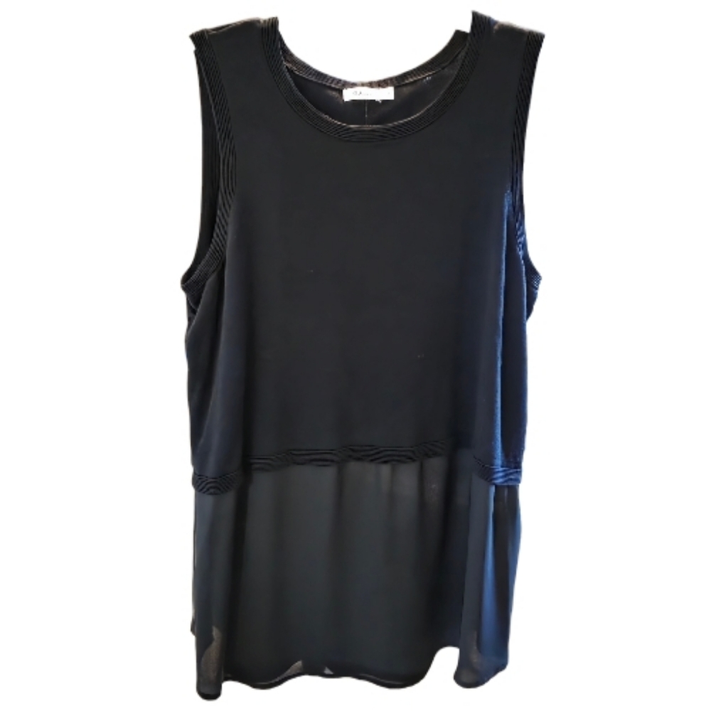 Reitmans Spft Knit And Semi Sheer Black Sleeveless Blouse - Picture 2 of 8